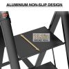 3 Step Ladder;  Retractable Handgrip Folding Step Stool with Anti-Slip Wide Pedal;  Aluminum Stool Ladders 3 Steps;  300lbs Safety Household Ladder