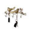 WILLART Handmade and Hand Painted Bird Design Metal Wall Hanging Antique 5 Key Hooks Key Holder Coat Hanger for Home Décor Wall Décor (36 cm x 14 cm)