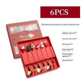 Creative Stainless Steel Christmas Spoon Kit (Option: F 6pc Six Piece Set Red Box)