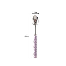 Ceramic Pearl Handle Knife Fork And Spoon Household Eating Soup Spoon Western Foodsteak Knife And Fork (Option: purple tea spoon)