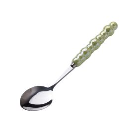 Light Luxury Ceramic Pearl Handle Knife Fork And Spoon Creative Stainless Steel Tableware (Option: Fruit Green Spoon)