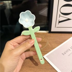 Girls Good-looking Tulip Ceramic SUNFLOWER Spoon Household Flower Coffee Dessert Ice-cream Spoon (Option: SUNFLOWER Blue)