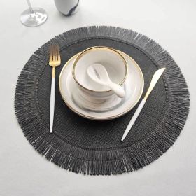 Christmas Simple Jute Placemat Heat Insulation Non-slip Mat (Option: Black-R 38cm)