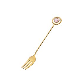 Creative 304 Cherry Blossom Dessert Coffee Cocktail Stirring Ice Spoon Hand Gift (Option: Round Pendant Fork Gold)