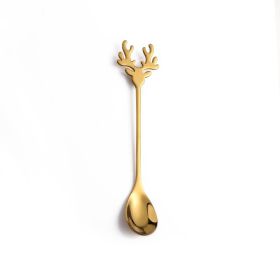 Creative 304 Cherry Blossom Dessert Coffee Cocktail Stirring Ice Spoon Hand Gift (Option: Elk Spoon Gold)