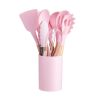 11pcs Wooden Handle Silicone Kitchen Utensils Set Storage Bucket Non-stick Shovel Spoon Cooking Kitchen Utensils 11 Pieces Set Silicone Shovel Spoon