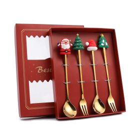 Creative Stainless Steel Christmas Spoon Kit (Option: 4pc Christmas Red Box)