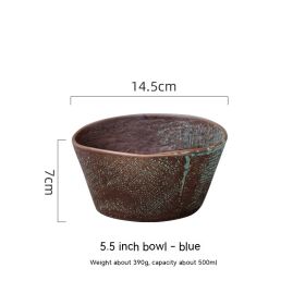 Ceramic Rice Household Soup Bowl Retro Restaurant Japanese Cooking Bowl (Option: 5.5Inch Blue)