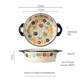 Hand Painted Embossed Wizard Of Oz Handle Ceramic Ovenware Bowl (Option: Round Baking Bowl)