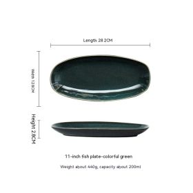 Glaze Kiln Oval Fish Dish Household Dinner Plate Long Plate Swing Plate (Option: Scale colored green-11inches)